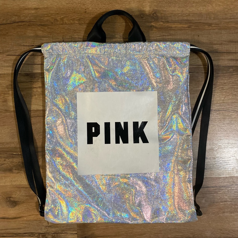 Victoria’s Secret PINK silver holographic drawstring bag